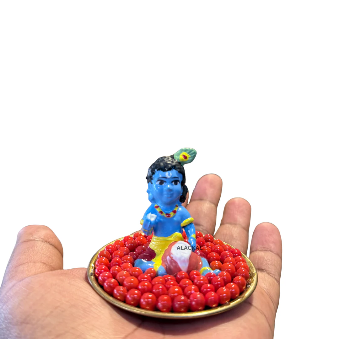 Baby Krishna Dashboard Idol with Manjadi Seeds – Traditional Kerala Car Dashboard Decor | Alackal Bell Metals Mannar - Image 3
