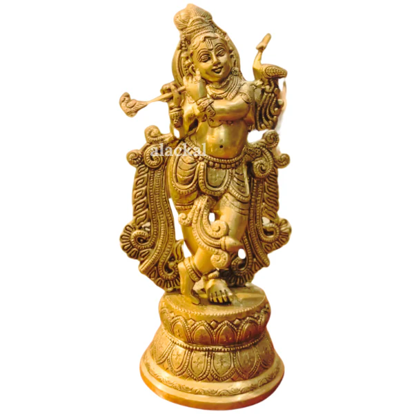 BRASS DIVINE KRISHNA IDOL WITH FLUTE FOR VISHUKANI | VISHU SPECIAL KRISHNA VIGRAHAM - Image 3