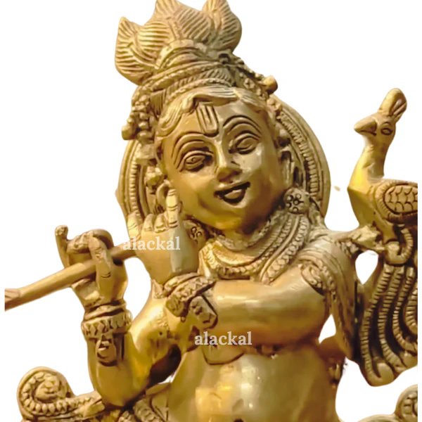 BRASS DIVINE KRISHNA IDOL WITH FLUTE FOR VISHUKANI | VISHU SPECIAL KRISHNA VIGRAHAM - Image 4