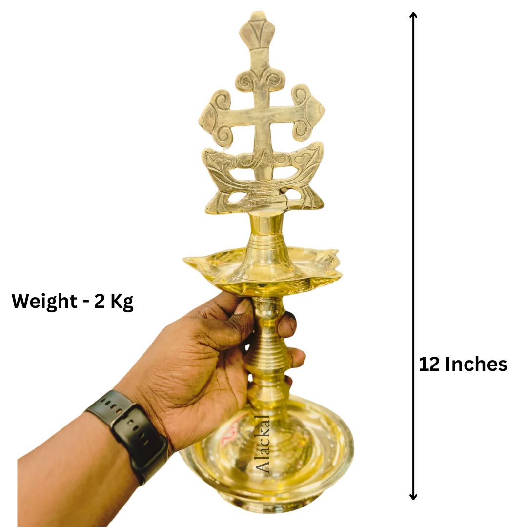 Brass Handmade Cross Lamp (Kurishu Vilakku) – Traditional Sleeba Cross Oil Lamp for Churches and Homes | Alackal Bell Metals Mannar - Image 3