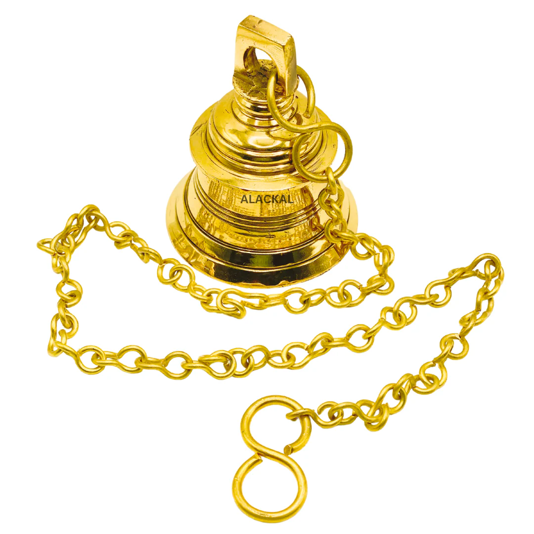 BRASS HANGING BELL WITH 1 METER CHAIN AND HOOKS - Image 3