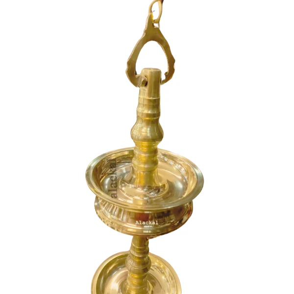 BRASS HANGING LAMP WITH 3 STEPS AND 1 METER CHAIN TO HANG IN TEMPLES  | THATTU VILAKKU - Image 4