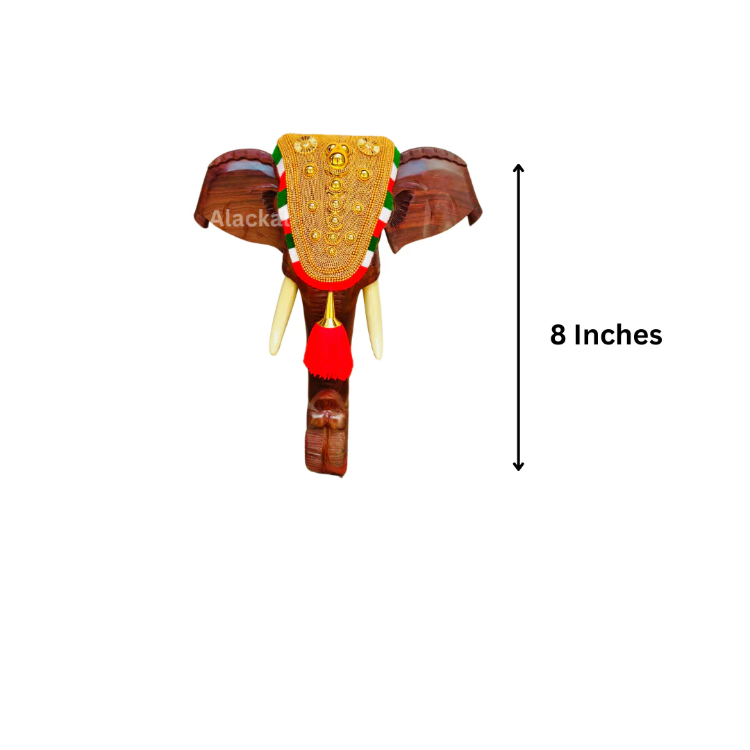 HANDCRAFTED WOODEN ELEPHANT POORAM HEAD WITH NETTIPATTAM - Image 3