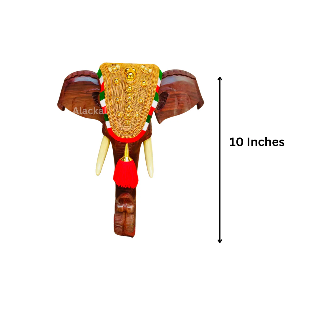 HANDCRAFTED WOODEN ELEPHANT POORAM HEAD WITH NETTIPATTAM - Image 4