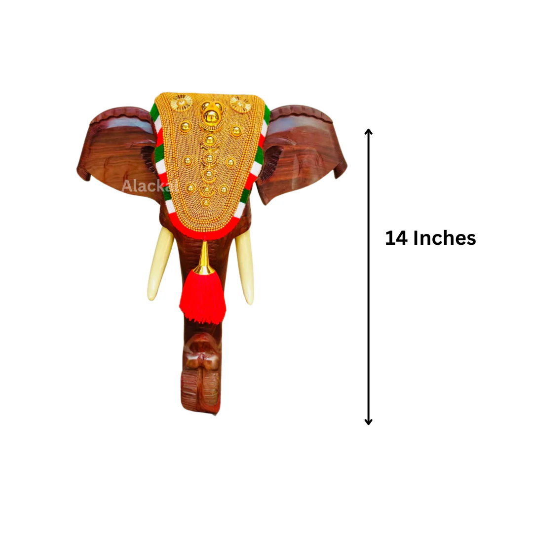 HANDCRAFTED WOODEN ELEPHANT POORAM HEAD WITH NETTIPATTAM - Image 6