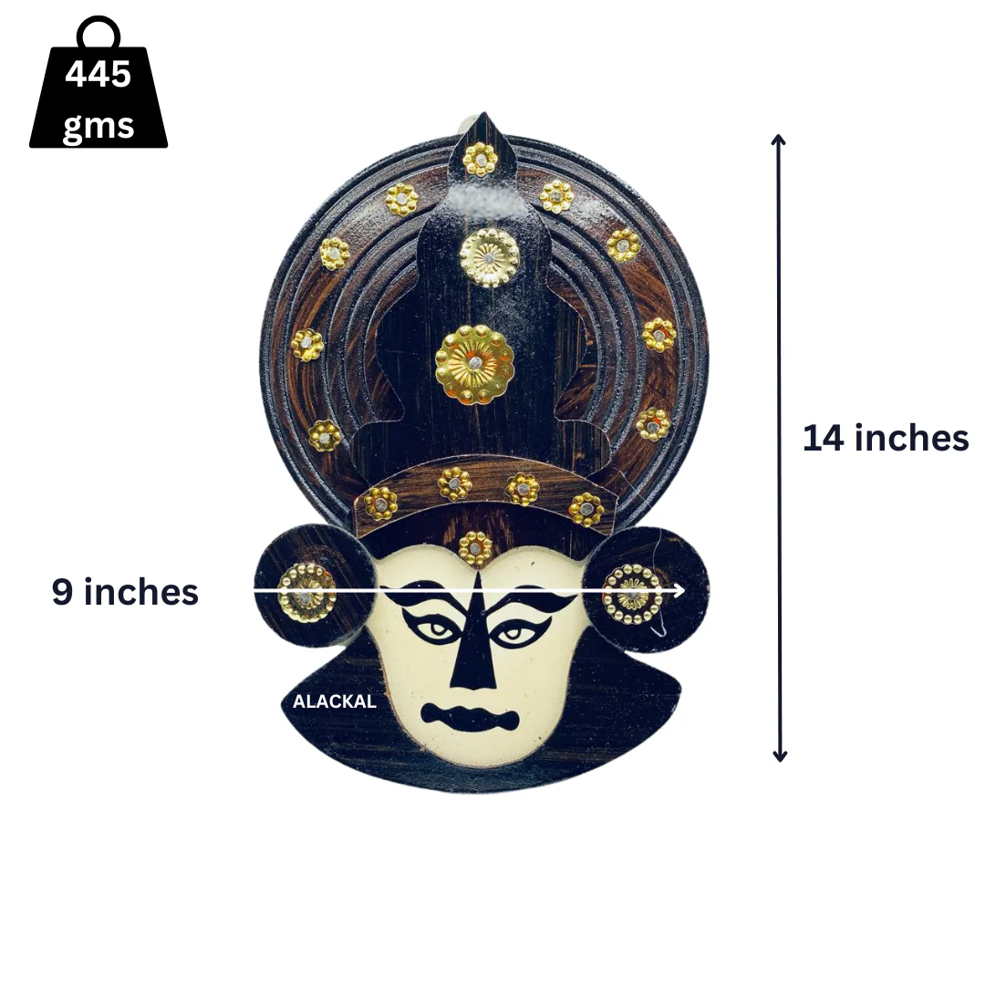 WOODEN KATHAKALI FACE ( BROWN ) FOR WALL DECORATION - Image 3